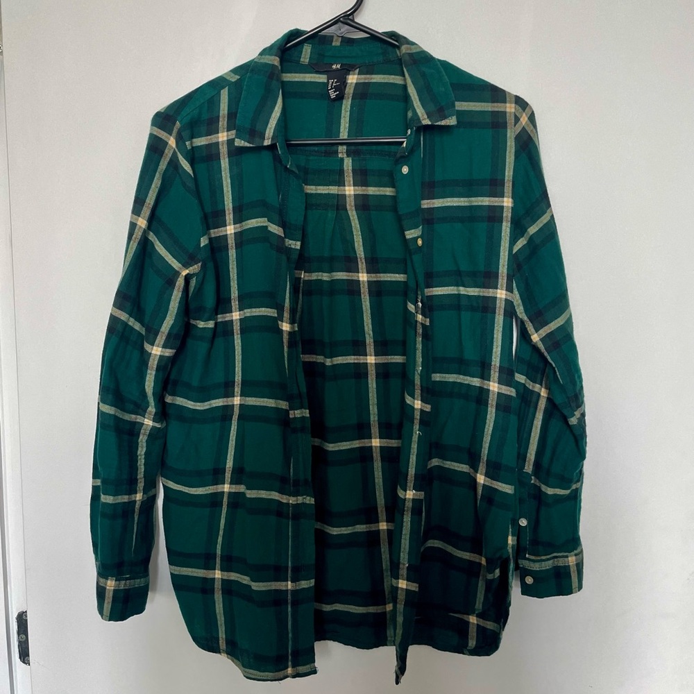 Green Plaid Button-Up Shirt